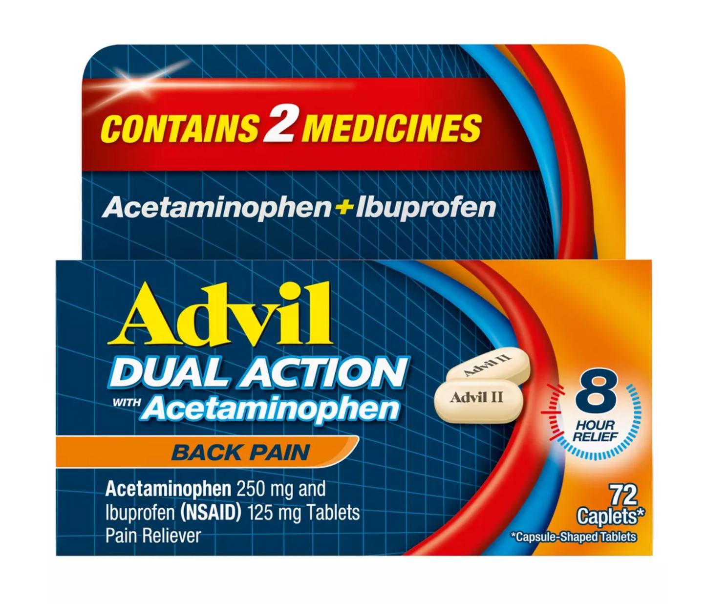 애드빌 듀얼액션 허리통증 완화제 Advil Ibuprofen Dual Action Back Pain 72ct