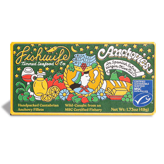Fishwife Cantabrian Anchovies 1-Pack (1.73 Ounce) - MSC-Certified Sustainable Seafood, High Protein, Gluten Free - Handpacked in BPA-Free Tins with Spanish Extra Virgin Olive Oil